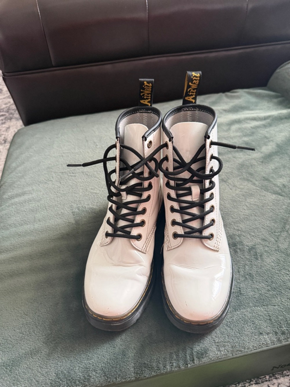 Dr. Martens White Patent Leather Lace-Up Platform Combat Boots - Women Sz 6